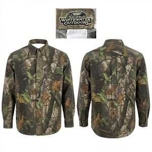 Whitewater Outdoors Mens XL Camo Realtree Hardwoods Twill Button Down Shirt